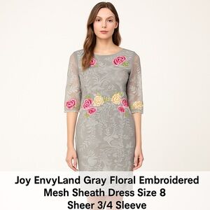 Joy EnvyLand Gray Floral Embroidered Sheer‎ Mesh Dress Size No.1 Knee Length